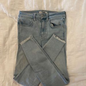 Light wash free people high rise skinny jeans frayed